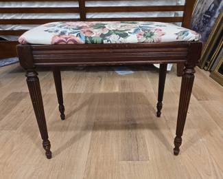 Vintage Floral Upholstered Vanity Stool with Fluted Legs