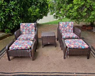 Wicker Patio Set with Bench and Side Tables