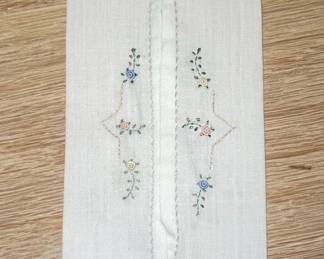 Embroidered Linen Tissue Pouch
