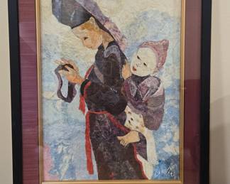 Framed Paper Collage "Mother and Child" by Hank Virgona
