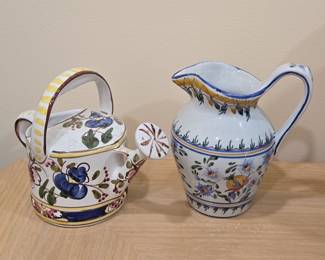 Hand-Painted Ceramic Watering Can and Pitcher Set - Portuguese Style