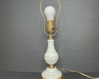 Porcelain Table Lamp with Floral Accents and Brass Base