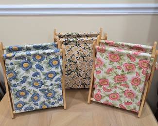 Floral Print Folding Knitting/Magazine Baskets with Wooden Frame