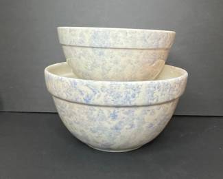 Blue Spongeware Mixing Bowls