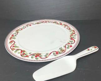 Royal Worcester Holly Ribbons Cake Plate and Server Set