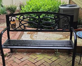 Black Wrought Iron Garden Bench with Scrollwork