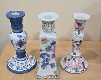 Hand-Painted Ceramic Floral Candlesticks