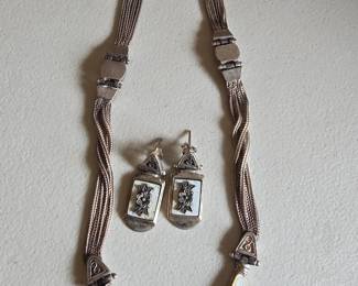 Sterling silver necklace and earrings set.