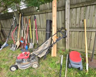 Lawn mower, working shovels and more.