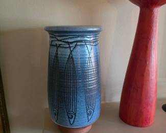 Antonio Prieto blue pottery fish vase