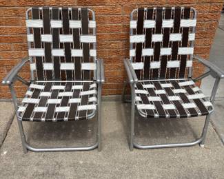 brown vintage aluminum chairs folding