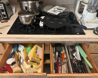 Kitchen utensils pots and pans