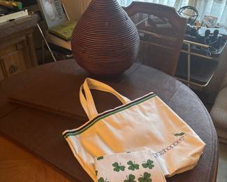 vintage tea towel modern vase wicker weave
