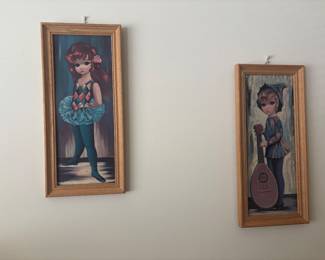 Big Eyes vintage pair of wall art boy and girl 