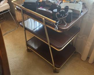 VINTAGE Rolling Tea or Bar Cart Brass Trim