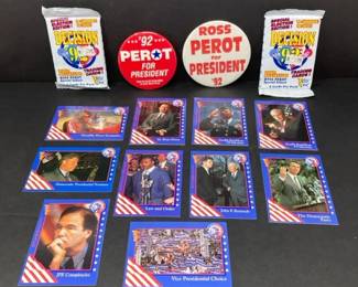Political Button And Trading Cards  Ross Perot, Decision92 And More