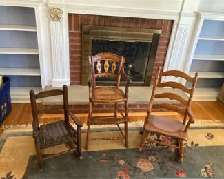 Lot Of Three Antique Childrens Chairs  High Chair And Two Rocking Chairs