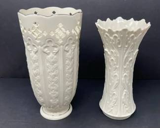 Two Vintage Lenox Vases Fleur de Lis And Woodland