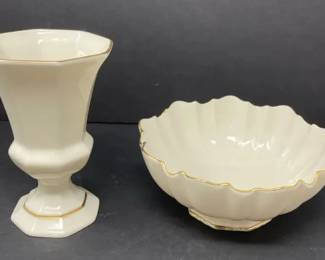 Lenox Symphony Pattern Ivory Porcelain Bowl And Vase With Gold Trim