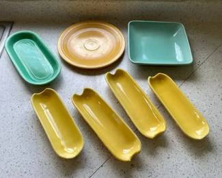 AKC039 - Vintage Fiesta Utility/Relish Trays & Corn on the Cob Ceramic Dishes & More