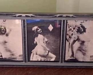 AKC112 - Set of Early 20th Century Five Back-and-White Photographs of Women in Antique Frame