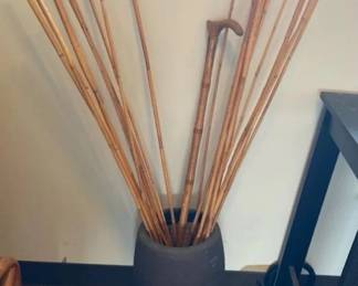 AKC107 - Beautiful Ceramic Vase with Bamboo Decor and a Bamboo Walking Cane
