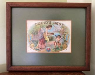 AKC111 - Framed & Matted Vintage Chromolithograph Cigar Label Titled "Cupid's Best"