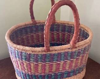 AKC100 - Ghanain Bolga Market Basket w/Leather Wrapped Handles