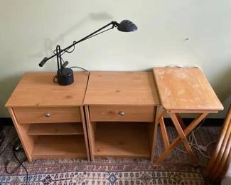 AKC002 - Pair of End Tables/Night Stands, Folding Wood TV Tray & Lamp