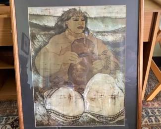AKC024 Yvonne Cheng LE Hawaii Opera Theater Batik Poster Print Koa Frame & Matted 24.5" x 30"