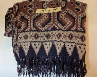AKC147 - Vintage Hand Woven Textile Fabric Piece with Fringe 122" x 77" Indonesia Ikat