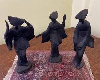 AKC072 - Trio of Vintage Japanese Bronze(?) Statues - Okimono Table Ornaments