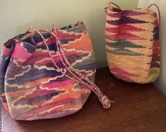 AKC134 - Another Pair of Vintage Upcycled Handmade Ecuadorian Textiles Handwoven Shigra Bags