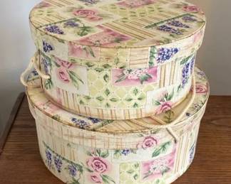 AKC104 - Pair of Vintage Style Floral Decorative Fabric Covered Storage Boxes with Lids