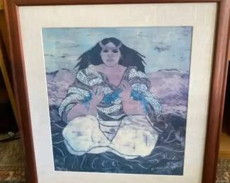 AKC025 - Collectible Print Yvonne Cheng "Koa Kupuna" Print Koa Frame & Fabric Matting 24" x 26"