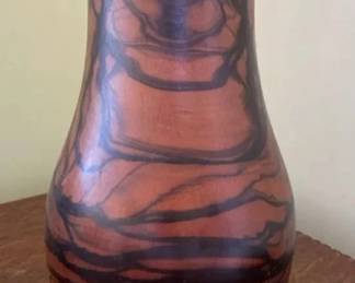 AKC071 - Large & Heavy Kamagong? Wood Hand-Carved Polished Vase 