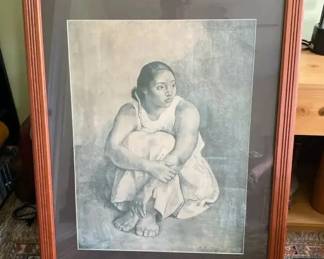 AKC017 - Large Francisco Zuniga Mother and Child Koa Wood Framed & Matted Print