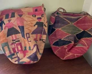 AKC133 - Pair of Vintage Upcycled Handmade Ecuadorian Textiles Handwoven Shigra Bags