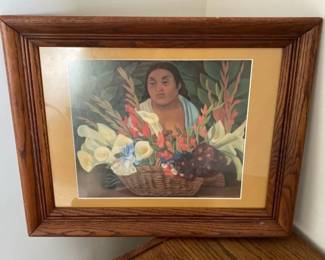 AKC108 - Framed & Matted Print of 1926 Painting "The Flower Seller" Diego Rivera