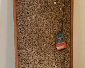 AKC105 - Wooden Framed Cork Bulletin Board w/Vintage Buttons