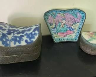 AKC008 - Trio of Vintage/Antique Chinese Ceramic & Metal Trinket Boxes & Dish