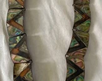 AKC154 - Vintage Mexican Sterling Silver Abalone Shell Necklace