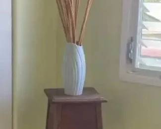 AKC051 Wood Plant Stand w/Shelf, Large Ceramic Vase & Large Glass Vase