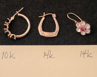 Lot 31: 3 Gold Earrings 14k & 10k