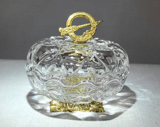 Lot 41: Vintage Killarney 22k Plated Lead Crystal Lidded Dish