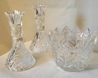 Lot 12: Marquis Waterford Crystal Bowl & 2 Crystal Candle Sticks