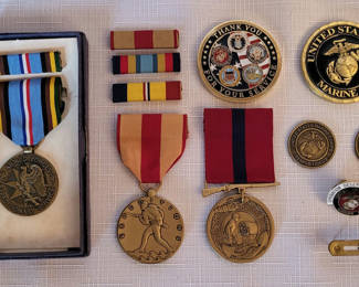 Lot 61: Vintage Military USMC Medals Coins & Pin
