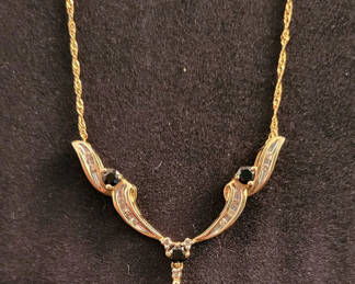 Lot 1: 10K Gold Onyx & Diamond Necklace - Jewelry