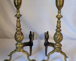 Lot 30: Antique Pair of Brass Rostand Andirons