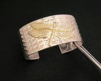 Lot 46: Vintage Sterling Silver Dragon Fly Cuff Bracelet